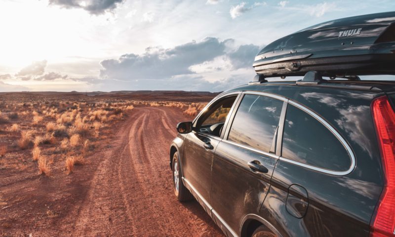 Road Trip Car with Roof Cargo Box